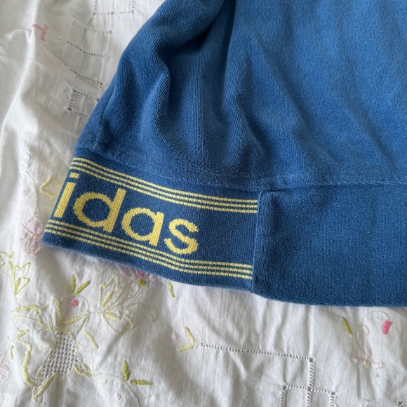 RARE Adidas Blue Hooded Terry Cloth Sweater with Yellow Accents - Picture 8 of 10